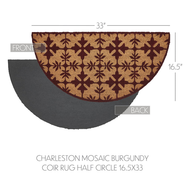 Charleston Mosaic Burgundy Coir Rug Half Circle 16.5x33