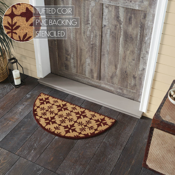 Charleston Mosaic Burgundy Coir Rug Half Circle 16.5x33