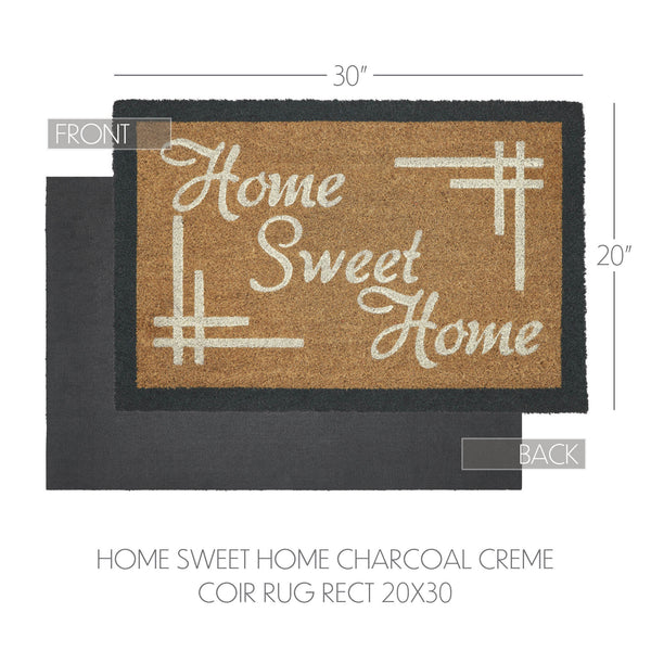 Home Sweet Home Charcoal Creme Coir Rug Rect 20x30