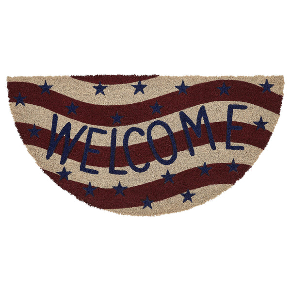 RWB Flag Stripes Coir Welcome Rug Half Circle 16.5x33