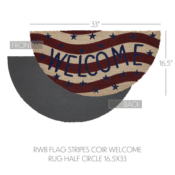 RWB Flag Stripes Coir Welcome Rug Half Circle 16.5x33