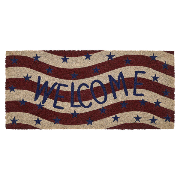 RWB Flag Stripes Coir Welcome Rug Rect 17x36