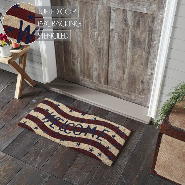 RWB Flag Stripes Coir Welcome Rug Rect 17x36