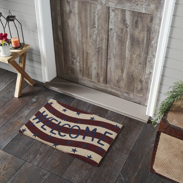 RWB Flag Stripes Coir Welcome Rug Rect 20x30