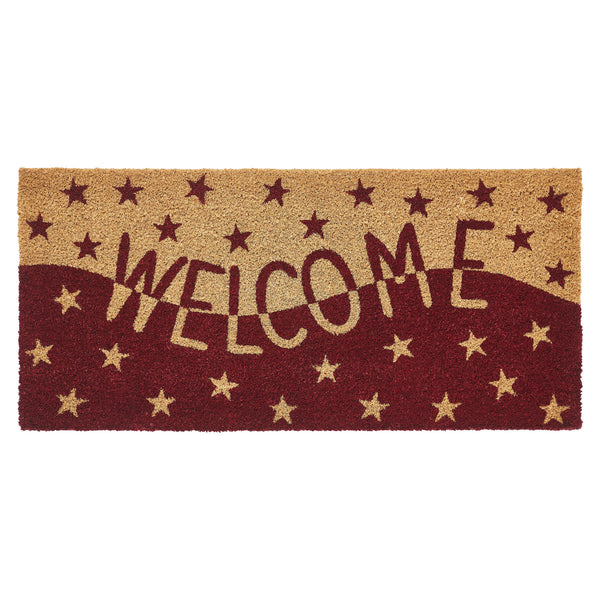 Burgundy Tan Stars Coir Welcome Rug Rect 17x36