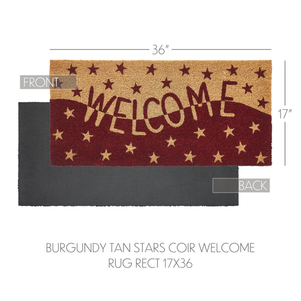 Burgundy Tan Stars Coir Welcome Rug Rect 17x36
