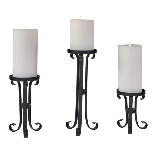 Iron Scroll Pillar Holders - Set Of 3