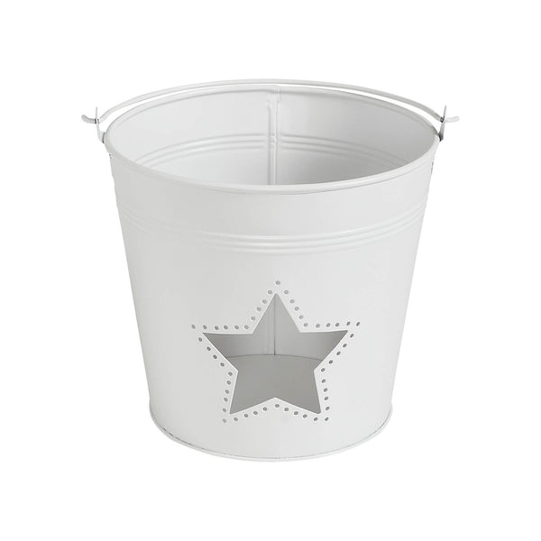 Metal Bucket w/ Star Cutout White 6x6.5x5