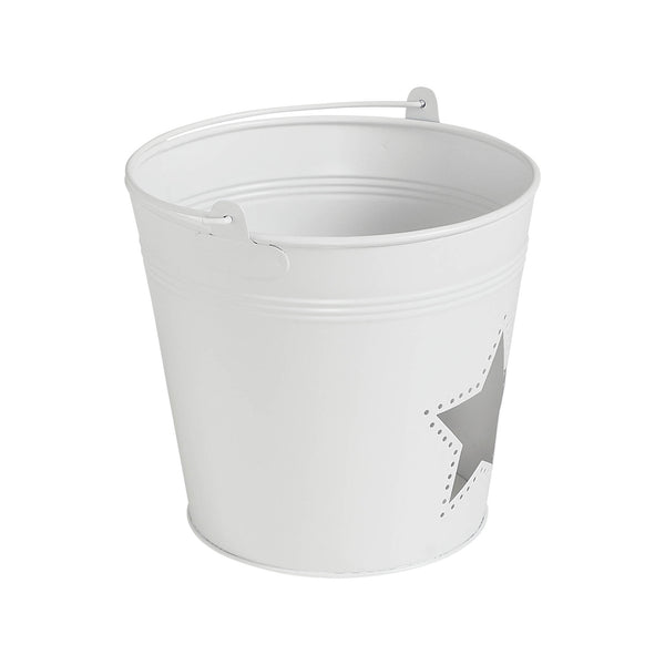 Metal Bucket w/ Star Cutout White 6x6.5x5