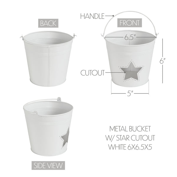 Metal Bucket w/ Star Cutout White 6x6.5x5