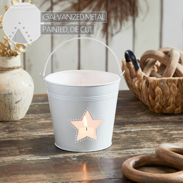 Metal Bucket w/ Star Cutout White 6x6.5x5