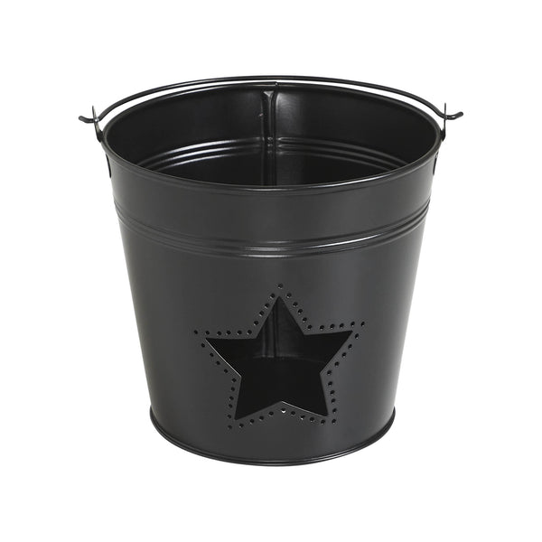 Metal Bucket w/ Star Cutout Black 6x6.5x5