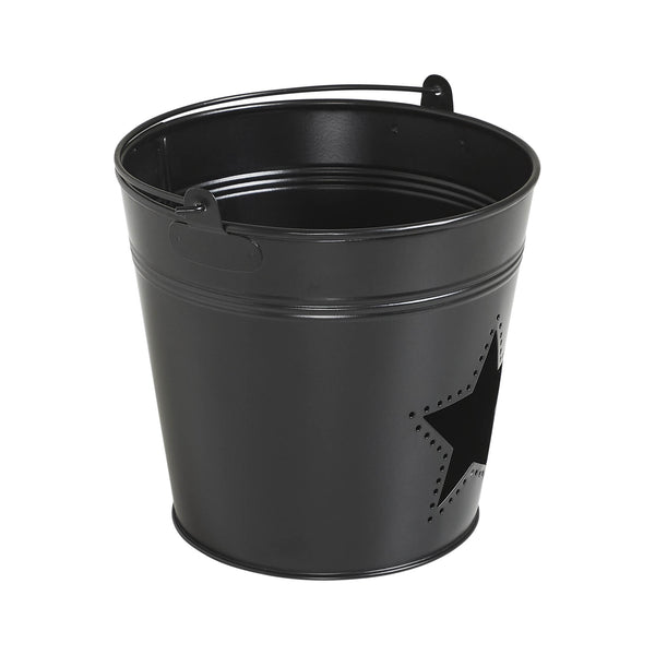 Metal Bucket w/ Star Cutout Black 6x6.5x5
