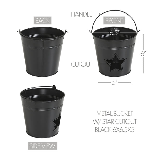 Metal Bucket w/ Star Cutout Black 6x6.5x5