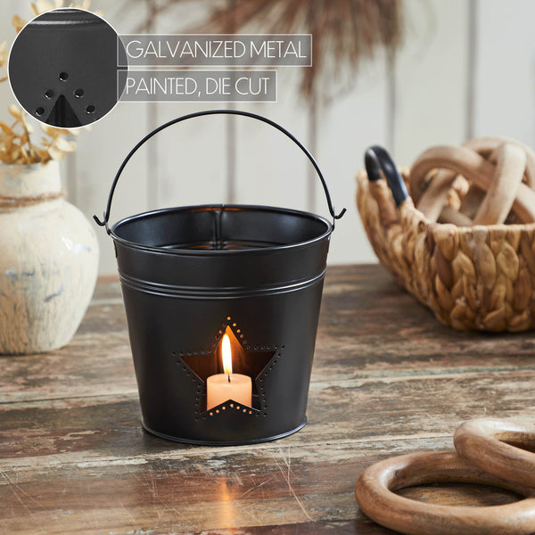 Metal Bucket w/ Star Cutout Black 6x6.5x5