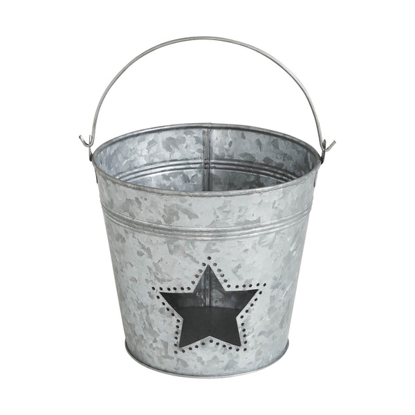 Metal Bucket w/ Star Cutout Galvanized 6x6.5x5
