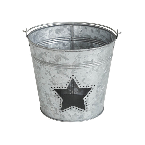 Metal Bucket w/ Star Cutout Galvanized 6x6.5x5
