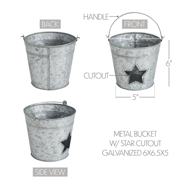 Metal Bucket w/ Star Cutout Galvanized 6x6.5x5