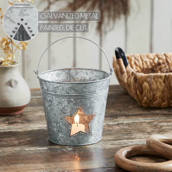 Metal Bucket w/ Star Cutout Galvanized 6x6.5x5