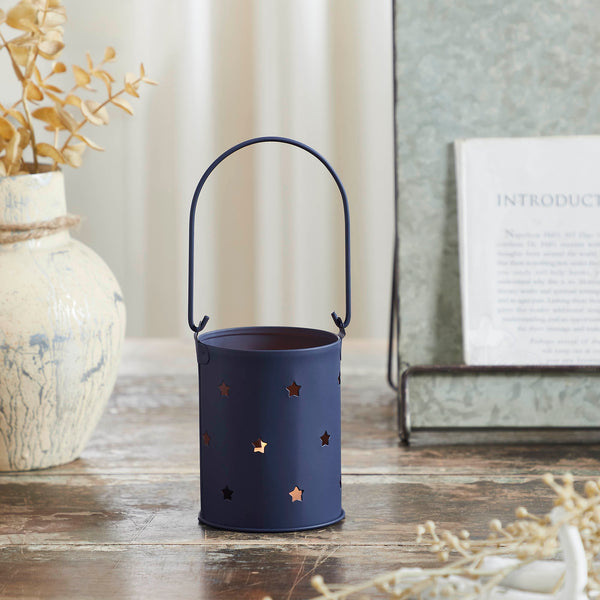 Starry Night Navy Metal Candle Holder 3.75x3x3