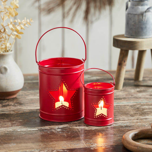 Patriotic Star Barn Red Metal Candle Holder Set of 2 - 5.5/3.5 inch