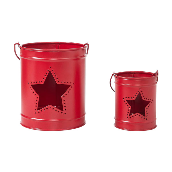 Patriotic Star Barn Red Metal Candle Holder Set of 2 - 5.5/3.5 inch