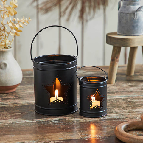 Patriotic Star Black Metal Candle Holder Set of 2 - 5.5/3.5 inch