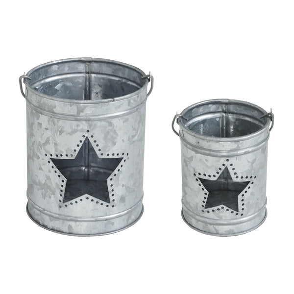 Votive Candle Holder w/ Star Cutout Galvanized Set of 2 Sizes