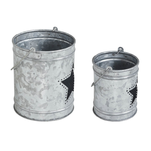 Votive Candle Holder w/ Star Cutout Galvanized Set of 2 Sizes