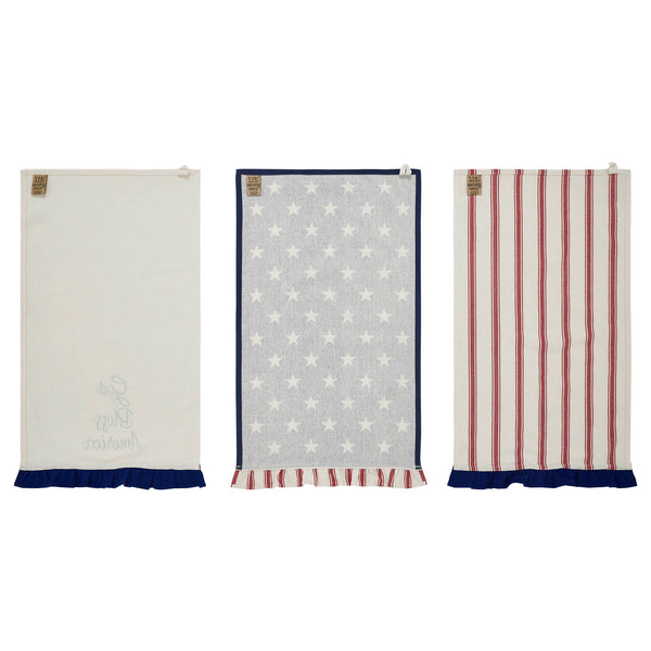 Hatteras Stars GBA Ruffled Tea Towel Set of 3 16x28