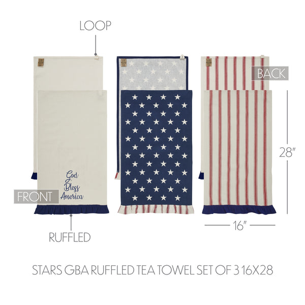 Hatteras Stars GBA Ruffled Tea Towel Set of 3 16x28