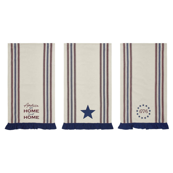 Celebration America My Sweet Home Ruffled Tea Towel Set of 3 16x28
