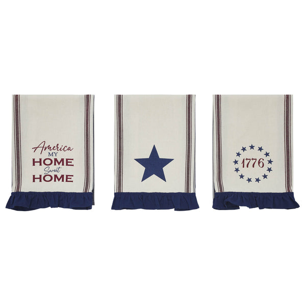 Celebration America My Sweet Home Ruffled Tea Towel Set of 3 16x28