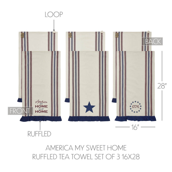 Celebration America My Sweet Home Ruffled Tea Towel Set of 3 16x28