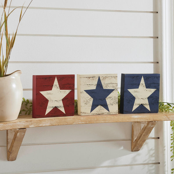 RWB Star MDF Block Signs Set of 3 5x5x1