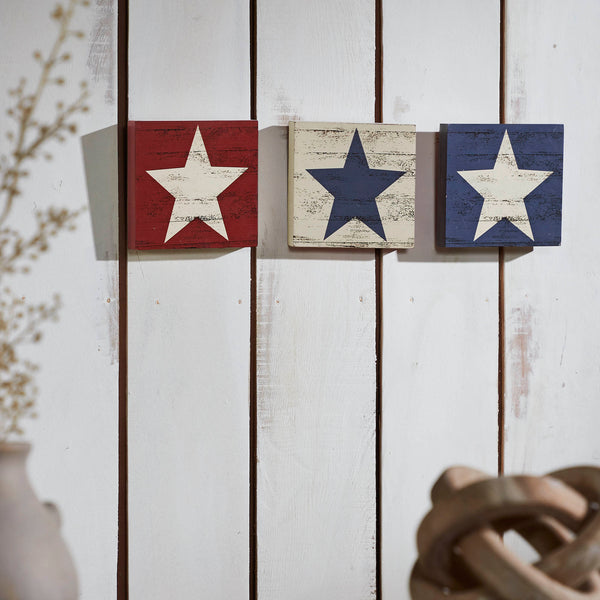 RWB Star MDF Block Signs Set of 3 5x5x1