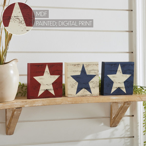 RWB Star MDF Block Signs Set of 3 5x5x1