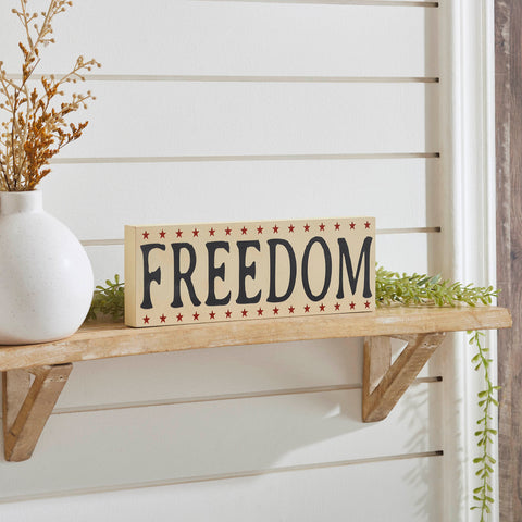 FREEDOM w/ Red Stars On Creme MDF Block Sign 4x11x1
