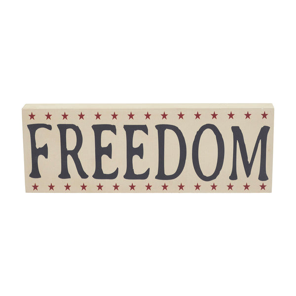 FREEDOM w/ Red Stars On Creme MDF Block Sign 4x11x1