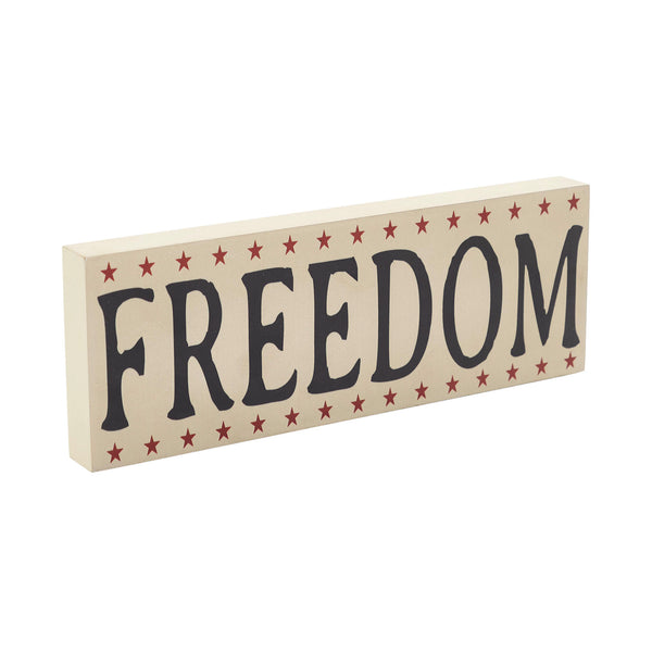 FREEDOM w/ Red Stars On Creme MDF Block Sign 4x11x1