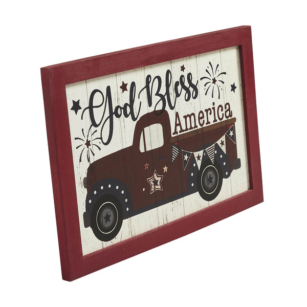 Shiplap God Bless America Red Truck Bunting & Fireworks MDF Wall Sign 8x12