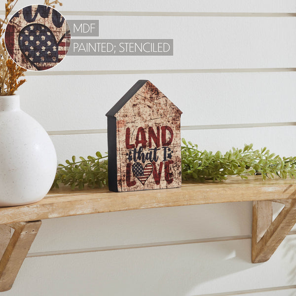 Land That I Love House Shaped Block Sign 6x4x1