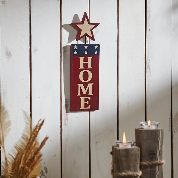 HOME w/ Star In Red Outline MDF Wall Hanging 16x5