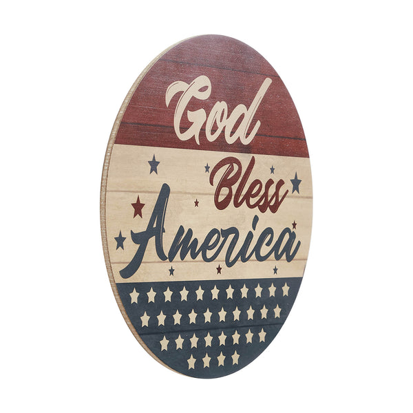 God Bless America Round MDF Wall Hanging 11 Inch Diameter