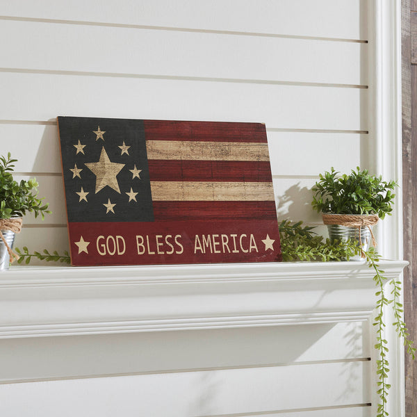GOD BLESS AMERICA On Vintage American Flag MDF Wall Sign 10x16