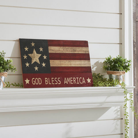 GOD BLESS AMERICA On Vintage American Flag MDF Wall Sign 10x16