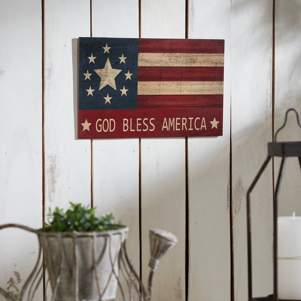 GOD BLESS AMERICA On Vintage American Flag MDF Wall Sign 10x16