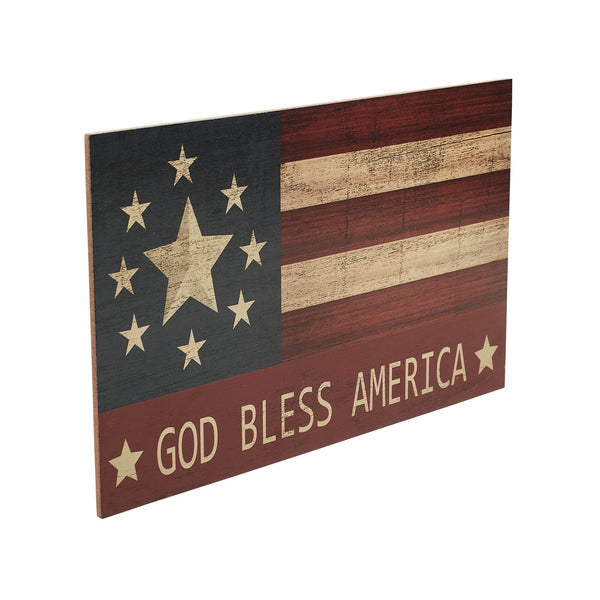 GOD BLESS AMERICA On Vintage American Flag MDF Wall Sign 10x16