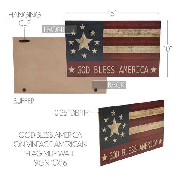 GOD BLESS AMERICA On Vintage American Flag MDF Wall Sign 10x16