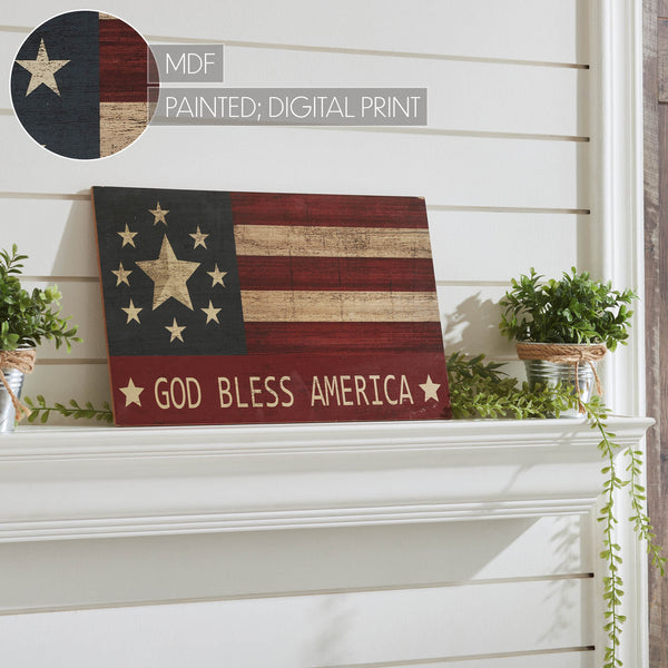GOD BLESS AMERICA On Vintage American Flag MDF Wall Sign 10x16